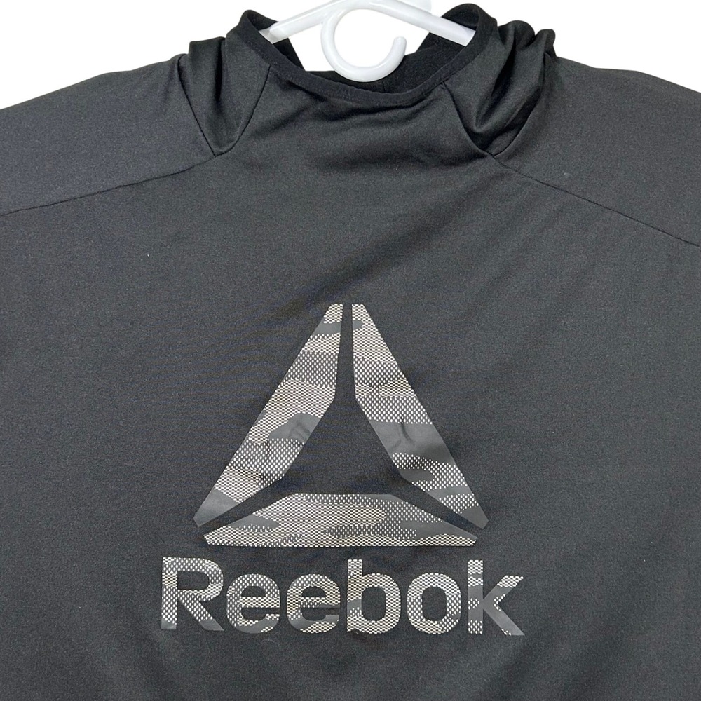 Reebok Hoodie Men's 2XL Long Sleeve Pullover Activewear Camo Logo Black